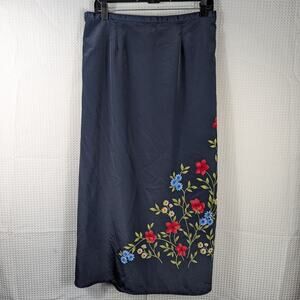 Jaclyn Smith Classic Large Navy Floral Embroidered Midi Skirt Polyester Lined